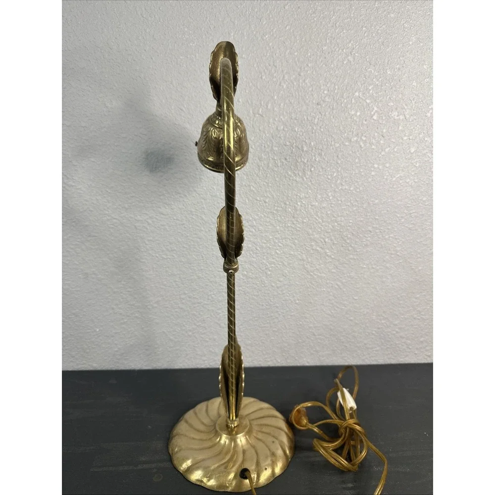 Vintage Brass Casted Metal Gooseneck Electric Table Lamp Leaves Leaf Design 19